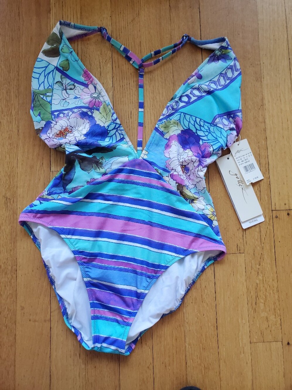 (nwt) Gottex Vibrant Floral & Stripe One-Piece Swimsuit in Aqua, Purple, Pink